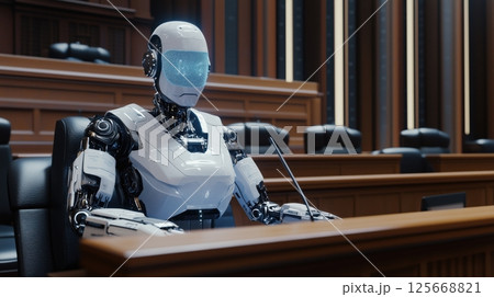 近未来法廷で証言するAIロボット弁護士 125668821