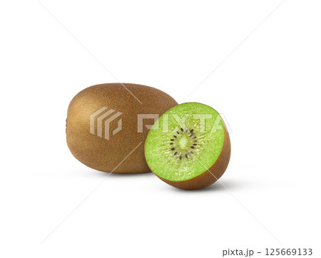 Kiwi fruit and a half isolated on white. Kiwi slice. Kiwi fruit and a half isolated on white. Kiwi slice. 125669133