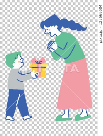 母の日にプレゼントを渡す幼い男の子_色 125669684