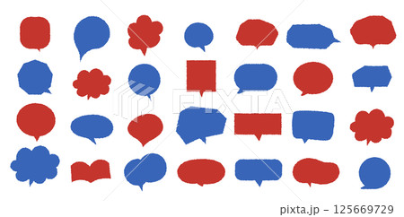 2025年大阪関西万博のイメージカラーを基調とした吹き出しセット - 赤と青の会話イラスト 125669729