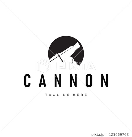 vintage retro military artillery cannon logo design army cannon equipment with black shilhouet symbol templet illustration vintage retro military artillery cannon logo design army cannon equipment with black shilhouet symbol templet illustration 125669768