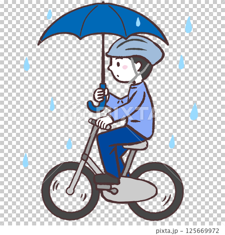 傘さし運転する男性横向きイラスト 125669972