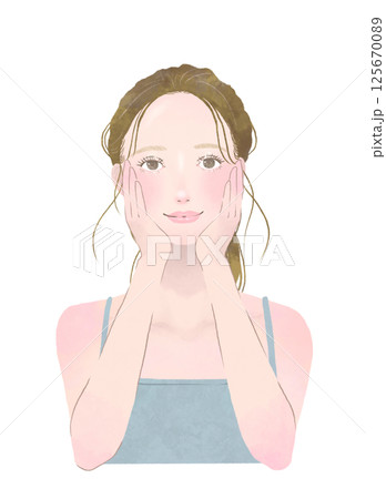 肌の保湿をするキャミソール姿の健康的な女性のイラスト 125670089