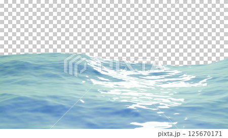 光を反射した波打つ水面の3DCGイラスト。鮮やかな南国の海や湖の透過された背景素材 125670171