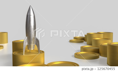 The Silver rocket and gold coins for Business concept 3d Rendering. The Silver rocket and gold coins for Business concept 3d Rendering. 125670455