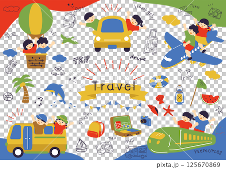 Children enjoying a trip on a vehicle Children enjoying a trip on a vehicle 125670869