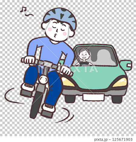 Illustration of a man riding a bicycle zigzag 125671903