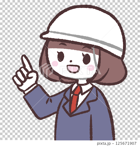 一名戴著頭盔的女學生指著並解釋的插圖 125671907