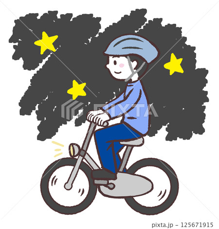 夜自転車に乗る男性イラスト 夜自転車に乗る男性イラスト 125671915