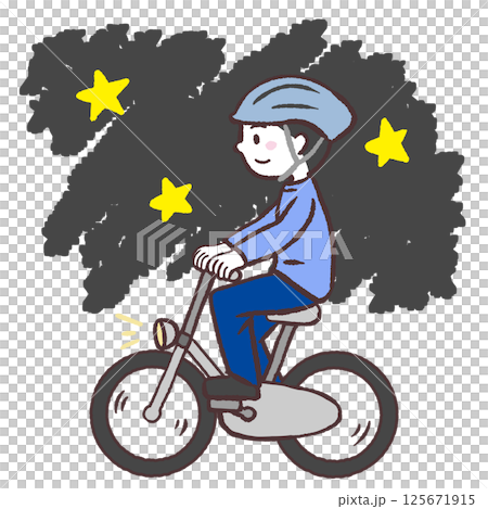 一名男子在夜間騎自行車的插圖 125671915