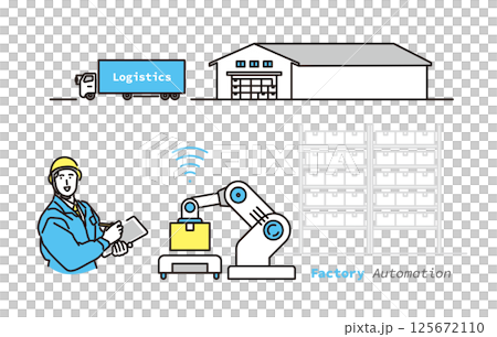 シンプル　イラスト　工場の自動化のイメージのベクターイラスト 125672110