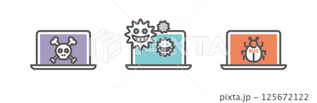 シンプル　イラスト　いろいろなコンピュータウイルスのベクターイラスト 125672122