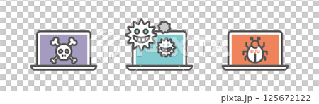 シンプル　イラスト　いろいろなコンピュータウイルスのベクターイラスト 125672122
