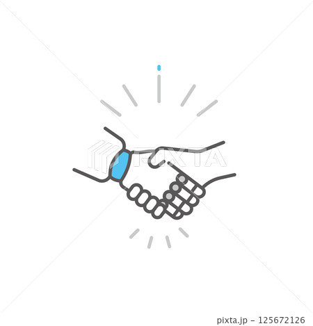 シンプル　イラスト　AIロボットに握手を求めるイメージのベクターイラスト 125672126