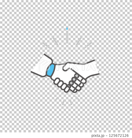 シンプル　イラスト　AIロボットに握手を求めるイメージのベクターイラスト 125672126