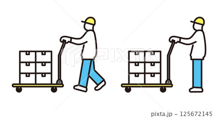 シンプル イラスト 台車で荷物を運ぶ配達員の横顔のベクターイラスト シンプル イラスト 台車で荷物を運ぶ配達員の横顔のベクターイラスト 125672145