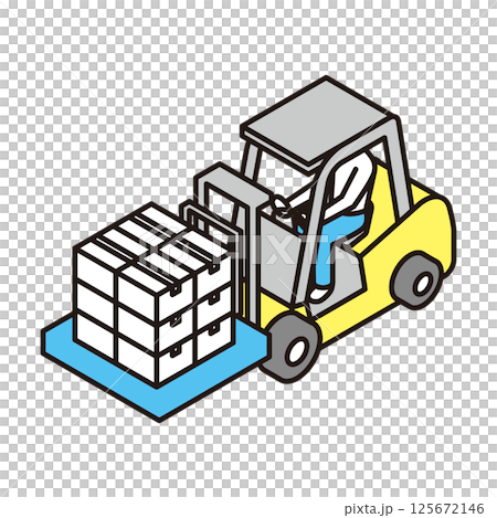 シンプル　イラスト　フォークリフトで段ボールを運ぶ作業員のベクターイラスト 125672146