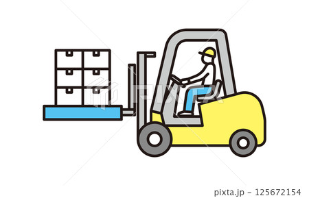 シンプル　イラスト　フォークリフトで段ボールを運ぶ作業員のベクターイラスト 125672154