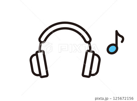 シンプル　イラスト　ヘッドフォンと音符のベクターイラスト 125672156