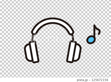 シンプル　イラスト　ヘッドフォンと音符のベクターイラスト 125672156