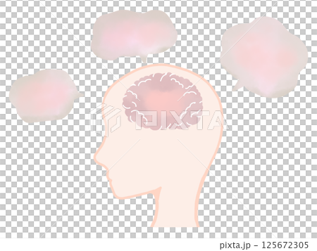 Brain fatigue and headaches: tired pink brain with speech bubble Brain fatigue and headaches: tired pink brain with speech bubble 125672305