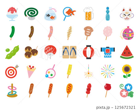 夏祭りのアイコンセット 125672321