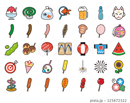 夏祭りのアイコンセット 125672322