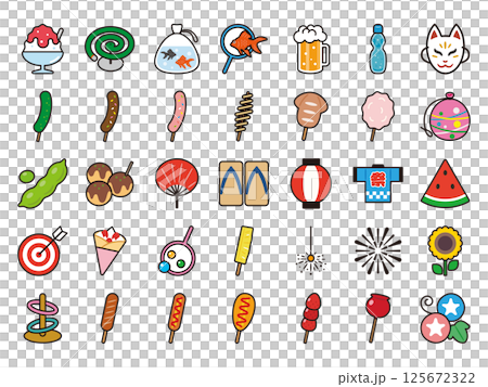 夏祭りのアイコンセット 125672322