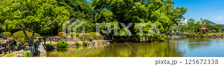大村公園　新緑の桜田の堀　パノラマ【長崎県大村市】 125672338