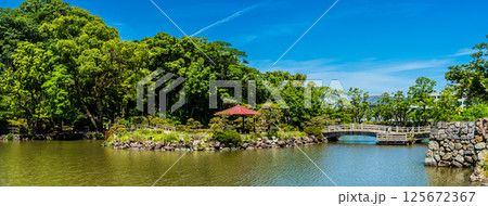 大村公園　新緑の桜田の堀　パノラマ【長崎県大村市】 125672367