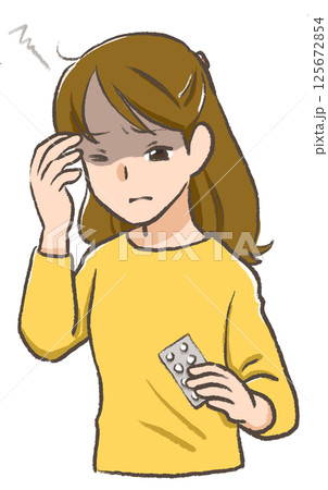 生理前後の悩み　手描きイラスト　生理痛　頭痛 125672854