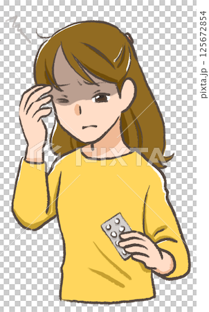 生理前後の悩み　手描きイラスト　生理痛　頭痛 125672854