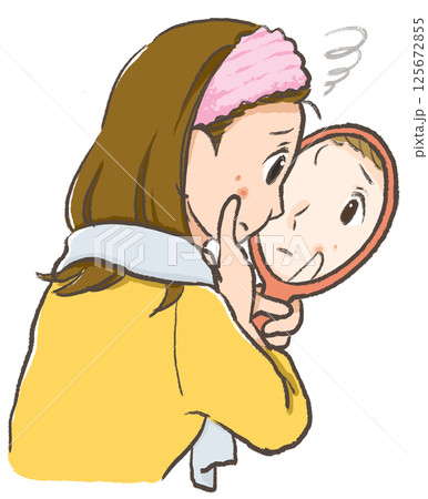 生理前後の悩み 手描きイラスト 肌荒れ にきび 生理前後の悩み 手描きイラスト 肌荒れ にきび 125672855