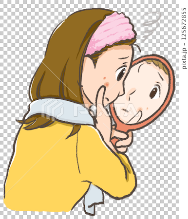 生理前後の悩み 手描きイラスト 肌荒れ にきび 生理前後の悩み 手描きイラスト 肌荒れ にきび 125672855