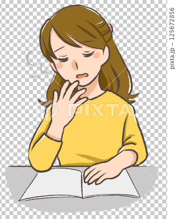 生理前後の悩み　手描きイラスト　眠気 125672856