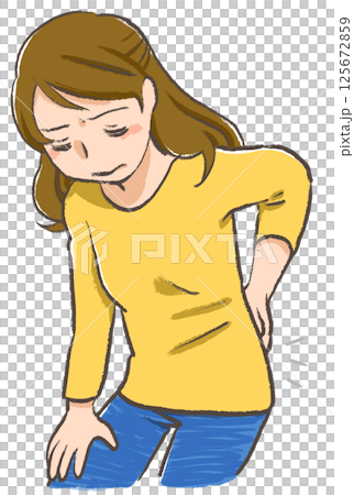 生理前後の悩み　手描きイラスト　腰痛 125672859