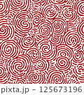 Seamless hand-drawn swirl pattern with white brushstroke spirals on a vibrant red background, ideal for abstract backgrounds, textiles, or digital design. 125673196