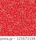 Seamless hand-drawn swirl pattern with white brushstroke spirals on a vibrant red background, ideal for abstract backgrounds, textiles, or digital design. 125673198