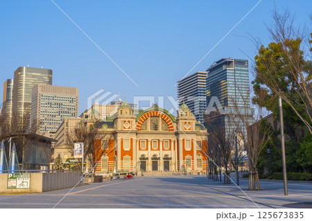 朝日に染まる大阪市中央公会堂と中之島ビル群 朝日に染まる大阪市中央公会堂と中之島ビル群 125673835