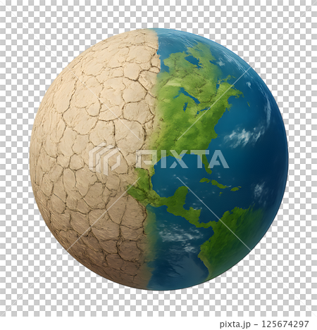3D Earth with devastation and green inverted cutout background 125674297