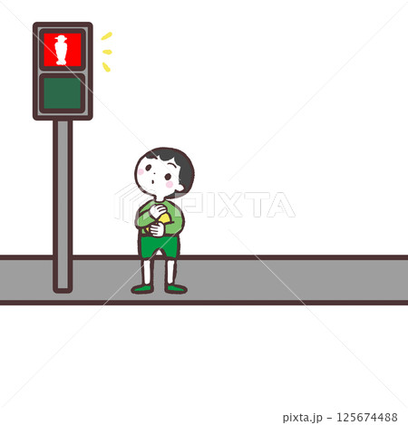 赤信号を見上げる男の子イラスト 赤信号を見上げる男の子イラスト 125674488
