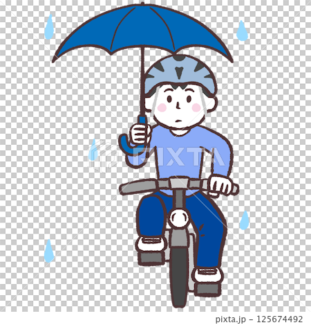 傘をさして自転車に乗る男性正面イラスト 125674492