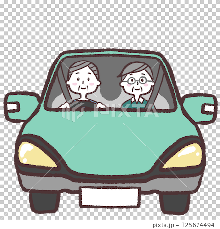 Illustration of a senior man driving 125674494