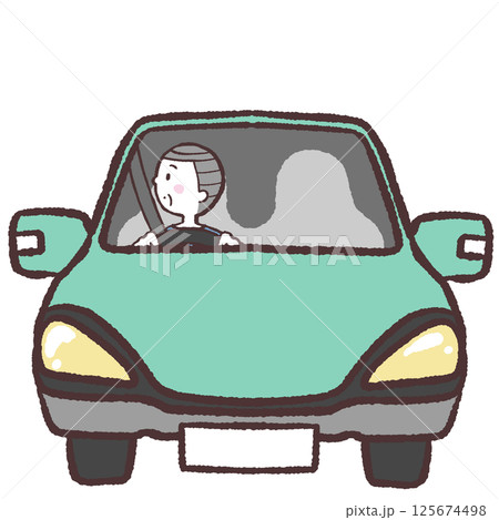 右側確認運転するシニア男性イラスト 右側確認運転するシニア男性イラスト 125674498