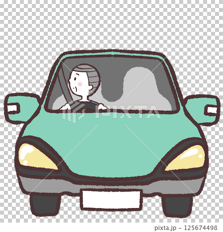 右側確認運転するシニア男性イラスト 右側確認運転するシニア男性イラスト 125674498