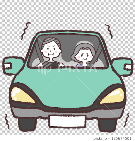 一對老年夫婦對開車感到緊張的插圖 一對老年夫婦對開車感到緊張的插圖 125674501