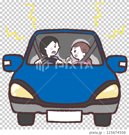 Illustration of a man and woman fighting in a car 125674508