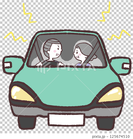 Illustration of a senior man and woman fighting in a car 125674510