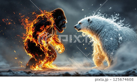一触即発のゴリラとホッキョクグマ 125674608