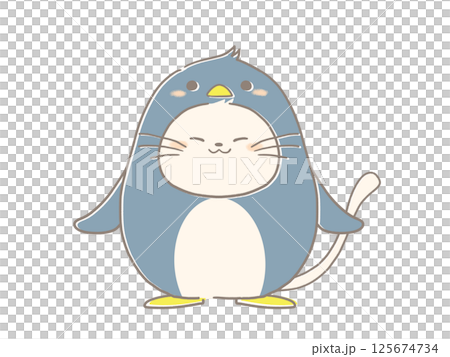 一隻穿著企鵝服裝的貓的插圖 125674734